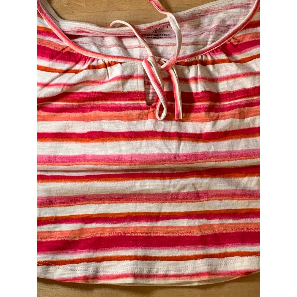 Talbots Striped‎ Tie Neck 3/4 length Sleeve Top Blouse Pink Orange White XS - Picture 8 of 8